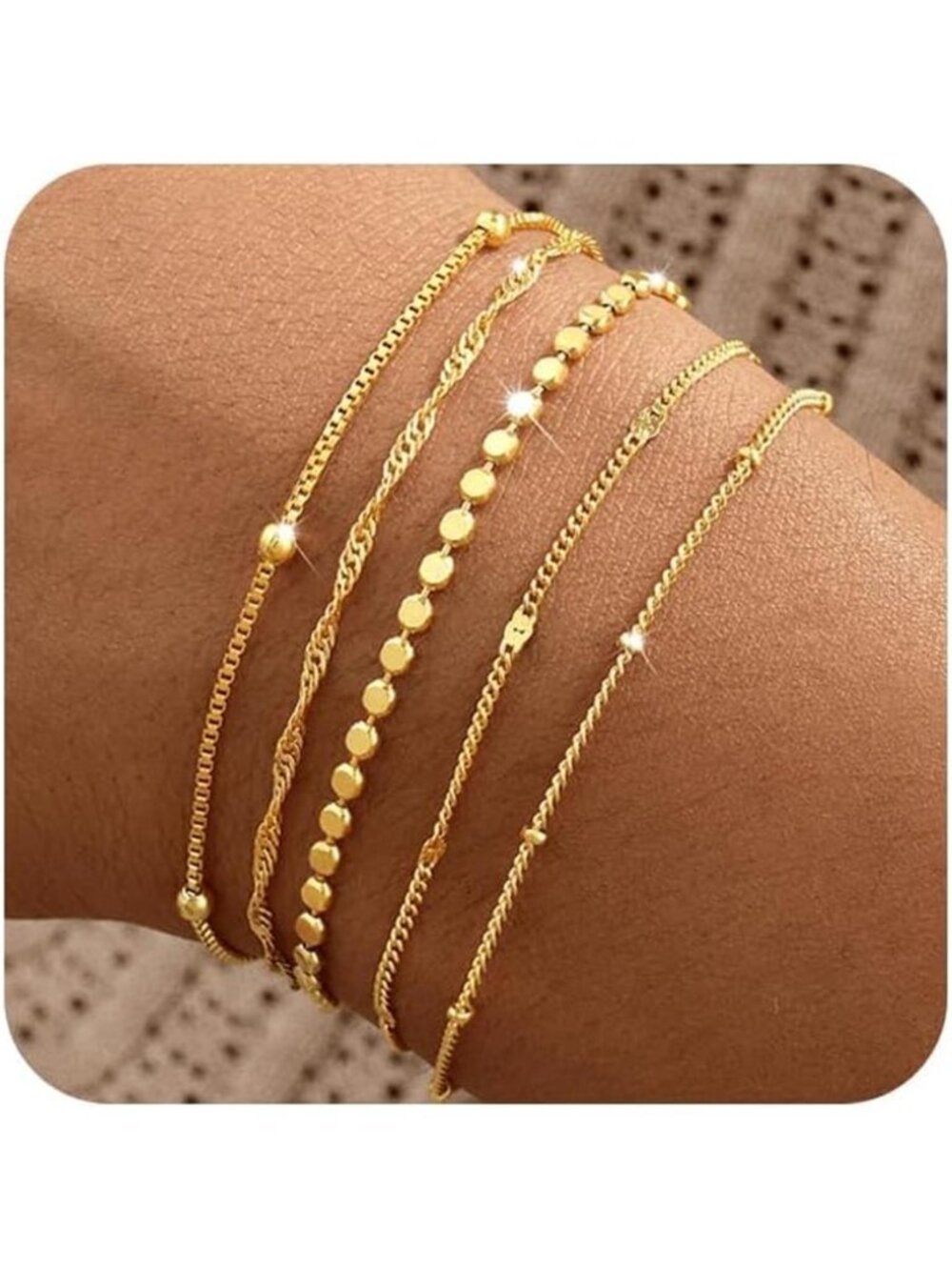 Gold Bracelets for Women, 14K Gold Plated Stackable Bracelet Stack Set